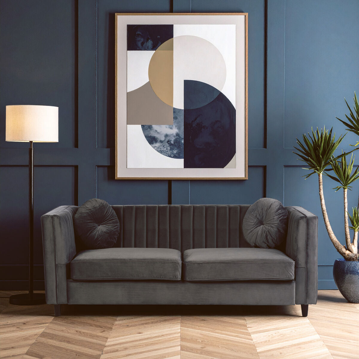 3 Seater Grey Velvet Sofa, Farah