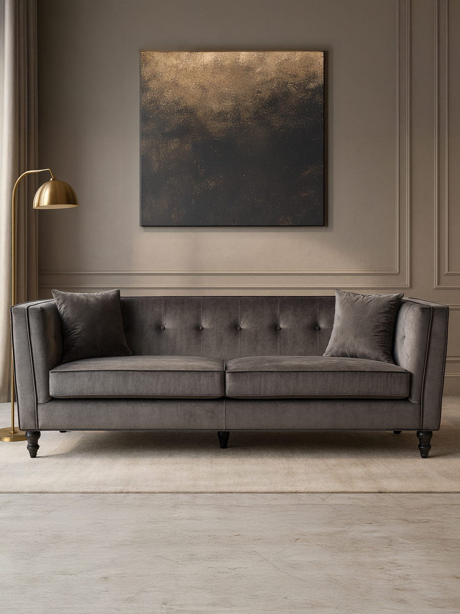 3 Seater Grey Velvet Sofa, Ferris
