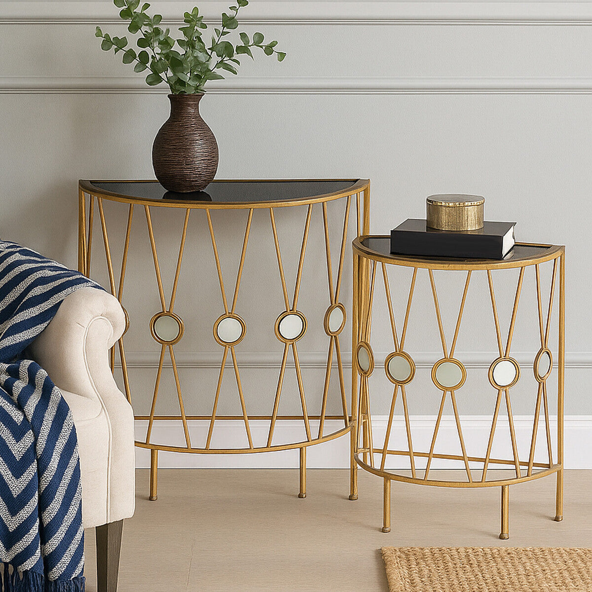 Faiza Set Of 2 Cross Design Console Tables