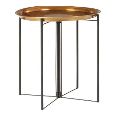 Large Brass Finish Tray Top and Black Metal Base Side Table, Hege