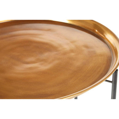 Large Brass Finish Tray Top and Black Metal Base Side Table, Hege
