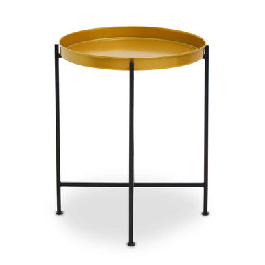Small Brass Finish Tray Top and Black Metal Base Side Table, Hege
