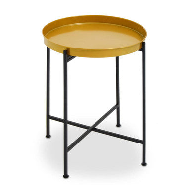 Small Brass Finish Tray Top and Black Metal Base Side Table, Hege