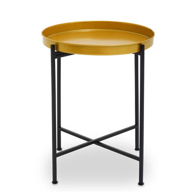 Small Brass Finish Tray Top and Black Metal Base Side Table, Hege