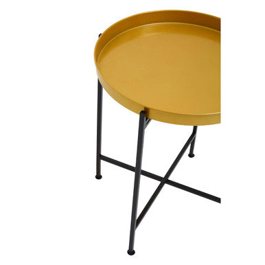 Small Brass Finish Tray Top and Black Metal Base Side Table, Hege
