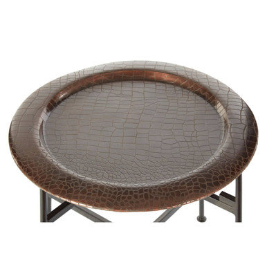 Crocodile Texture Copper Finish Top Round Side Table with Black Metal Base, Hege