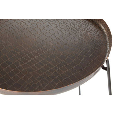 Crocodile Texture Copper Finish Top and Black Metal Base Round Side Table, Hege