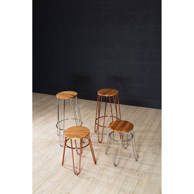 District Elm Wood Bar Stool with Chrome Finish Hairpin Legs