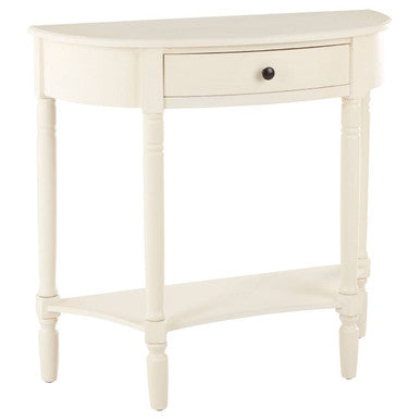 Heritage Ivory Wooden Half Moon 1 Drawer Console Table with Lower Shelf