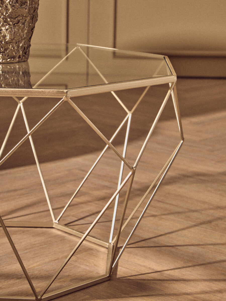 Arcana Champagne Finish Set of 2 Side Tables with Glass Tops