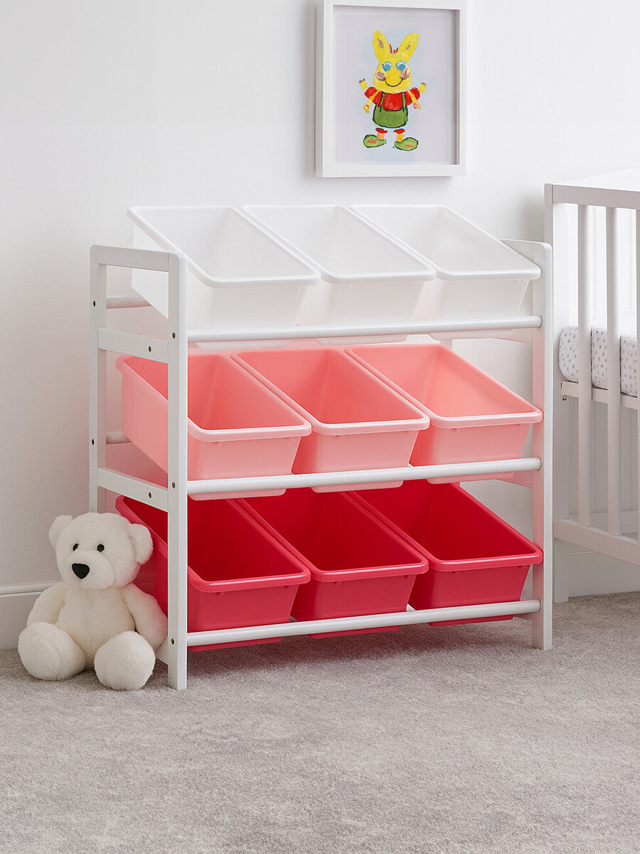 Three Tier White And Pink Kids Storage Unit