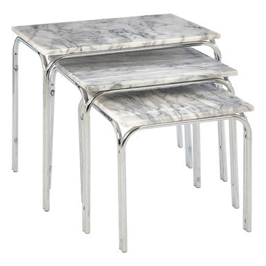 Fulton Marble Nest Of 3 Tables With Chrome Base