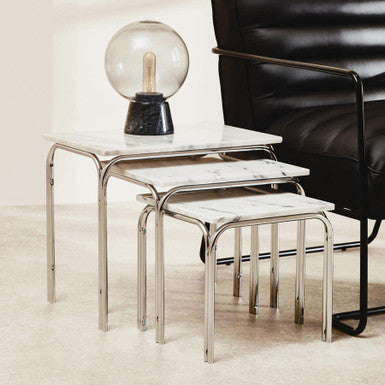 Fulton Marble Nest Of 3 Tables With Chrome Base