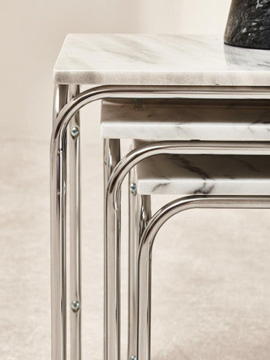 Fulton Marble Nest Of 3 Tables With Chrome Base