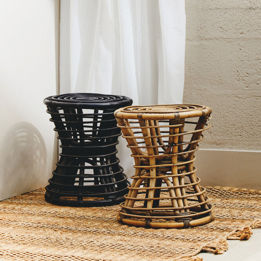 Maka Black Natural Rattan Stool