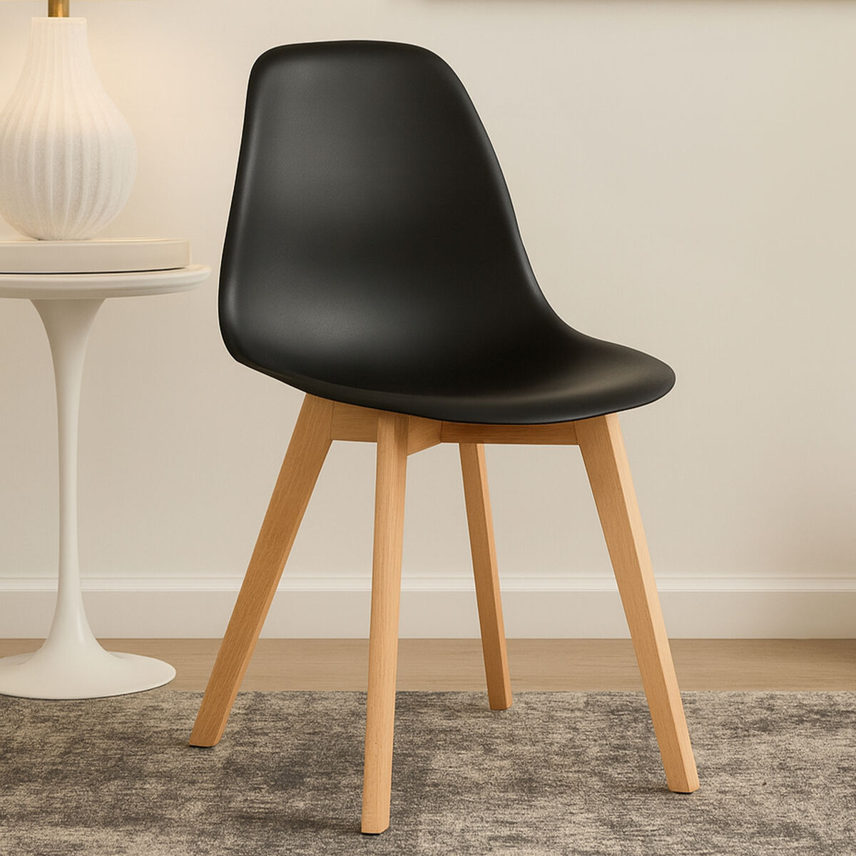 Black Chair with Beech Wood Legs | Stockholm
