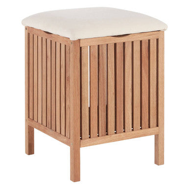 Walnut Natural Wood Storage Stool with Slatted Seat