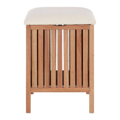 Walnut Natural Wood Storage Stool with Slatted Seat