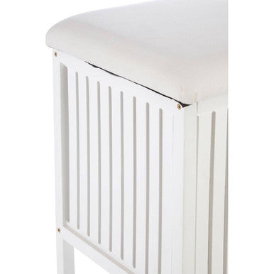 Salon White Fabric Storage Stool with Wood Frame