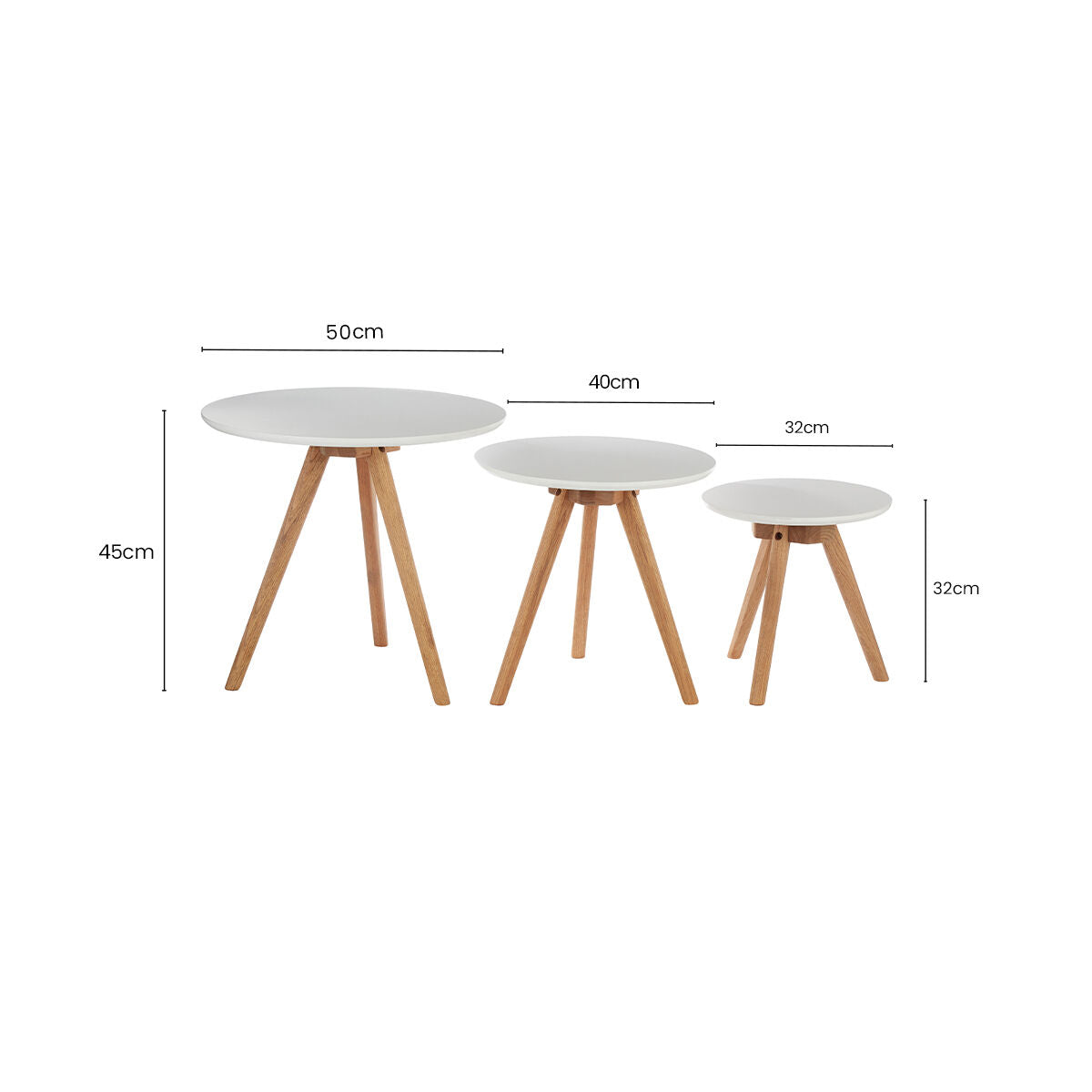 Nostra White and Natural Oak Wood Set of 3 Side Tables
