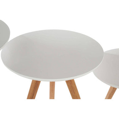 Nostra White and Natural Oak Wood Set of 3 Side Tables