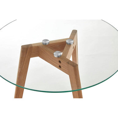 Nostra Natural Oak Wood Set of 2 Side Tables with Glass Tops