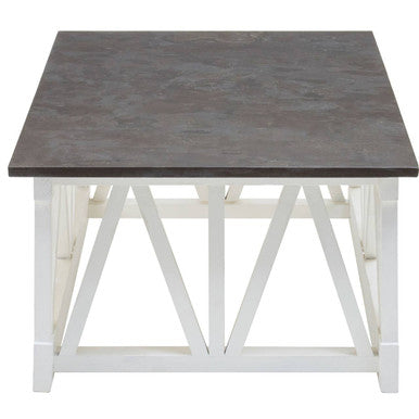 Black Stone Top Coffee Table with White Alder Wood Carved Base, Monas