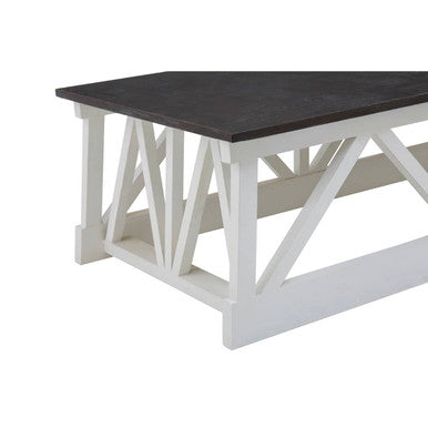 Black Stone Top Coffee Table with White Alder Wood Carved Base, Monas