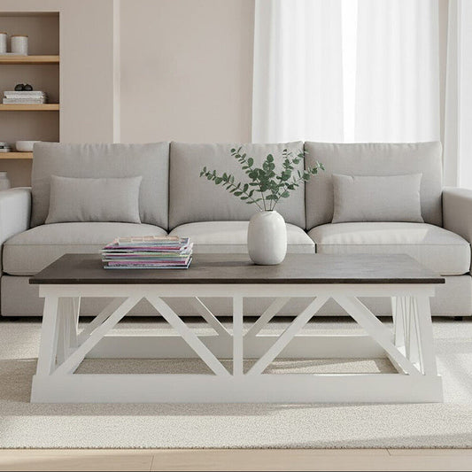 Black Stone Top Coffee Table with White Alder Wood Carved Base, Monas