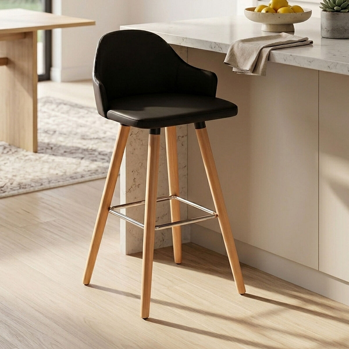Stockholm Black Leather Effect Bar Chair with Curved Backrest