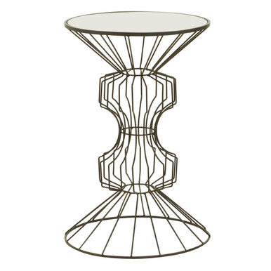 Mirrored Glass Top Side Table with Black Finish Concertina Wireframe Metal Base, Yaxi