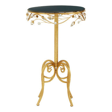 Black Wooden Top Round Side Table with Gold Metal Frame | Yaxi