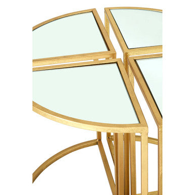 Set of 5 Champagne Gold Wood and Metal Nesting Tables with Glass Top, Farran