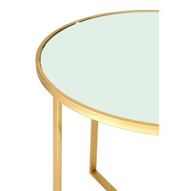 Set of 5 Champagne Gold Wood and Metal Nesting Tables with Glass Top, Farran