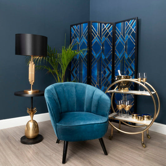 Regents Park Blue Velvet Curved Chair