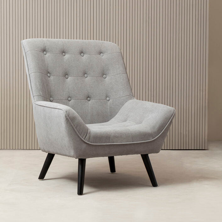 Stockholm Grey Linen Effect Button Tufted Accent Chair