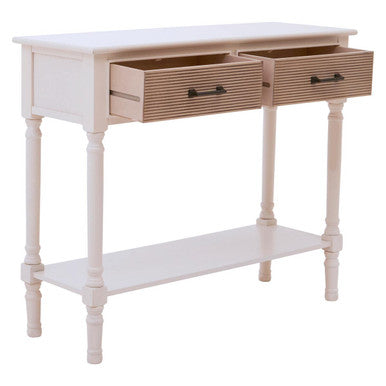 Heritage White and Natural Wooden 2 Drawer Console Table with Lower Shelf