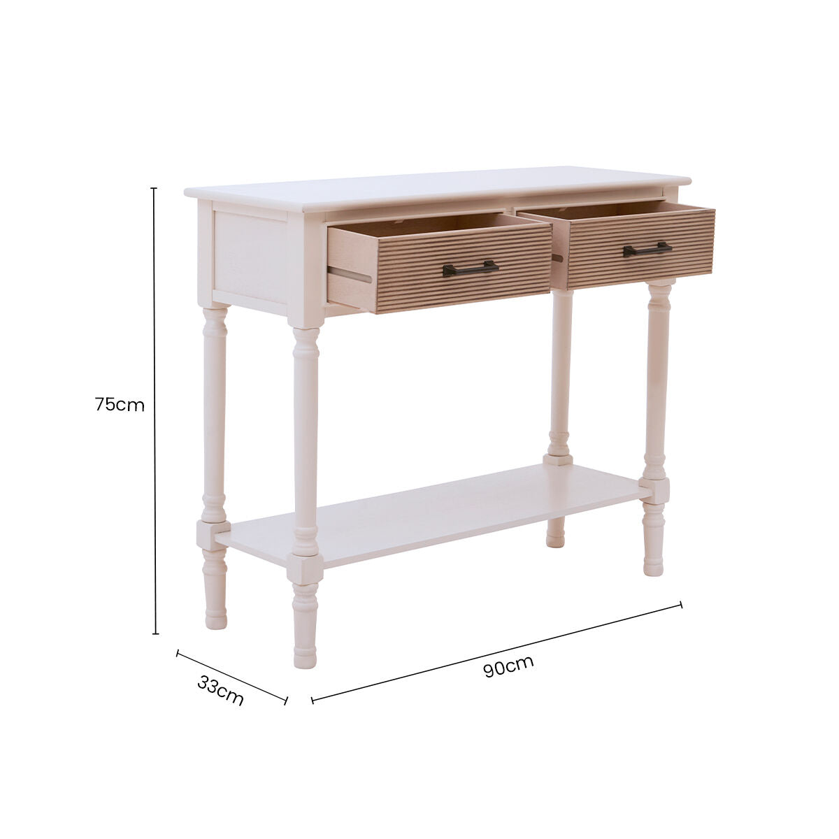 Heritage White and Natural Wooden 2 Drawer Console Table with Lower Shelf