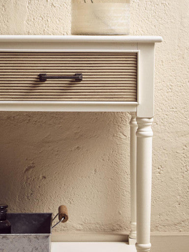 Heritage White and Natural Wooden 2 Drawer Console Table with Lower Shelf
