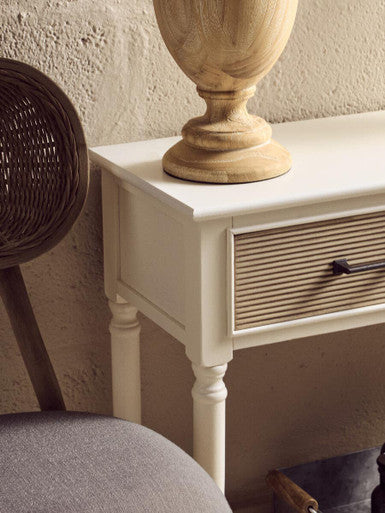 Heritage White and Natural Wooden 2 Drawer Console Table with Lower Shelf