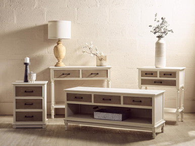 Heritage White and Natural Wooden 2 Drawer Console Table with Lower Shelf