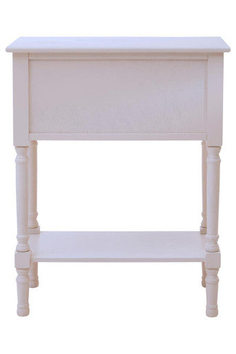 White Natural Wood Console Table with 3 Carved Detail Drawers and Lower Shelf, Heritage