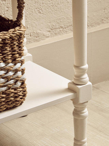 White Natural Wood Console Table with 3 Carved Detail Drawers and Lower Shelf, Heritage