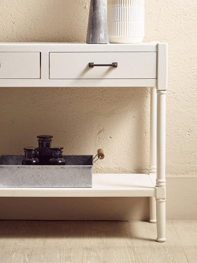 Heritage Pearl White Wooden 2 Drawer Console Table with Lower Shelf