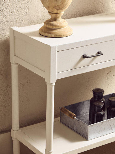 Heritage Pearl White Wooden 2 Drawer Console Table with Lower Shelf