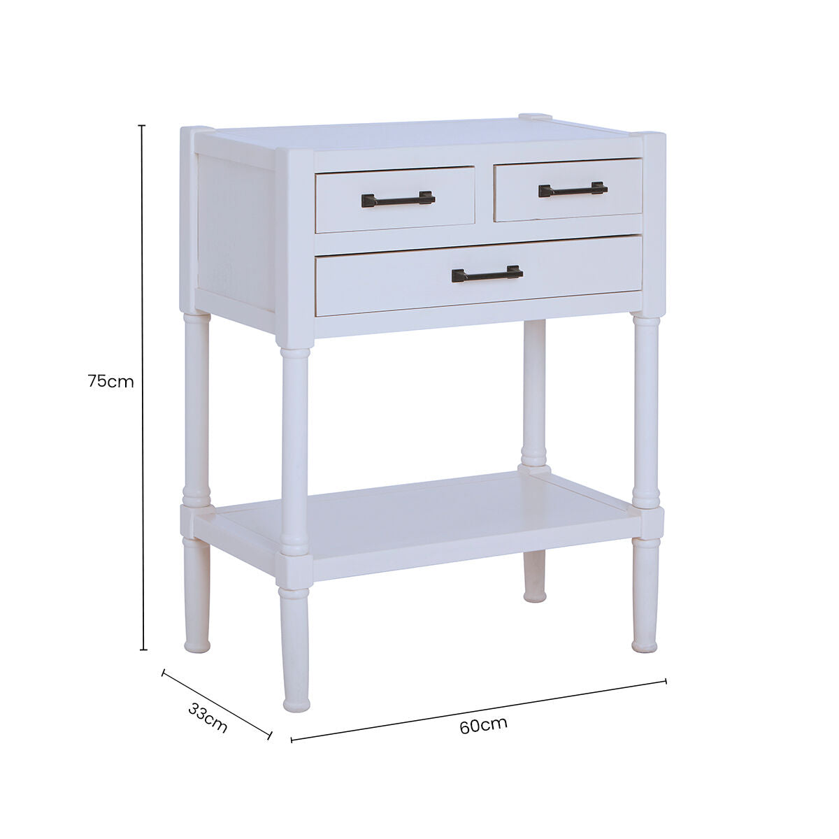 Heritage Pearl White Wooden 3 Drawer Console Table with Lower Shelf