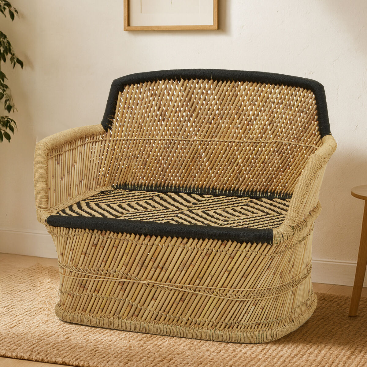 2 Seater Natural and Black Sofa, Rowan
