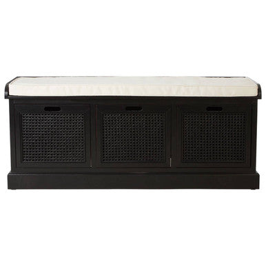 Heritage Three Drawer Black Wooden Storage Bench