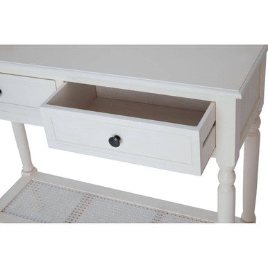 White Finish Wooden Console Table with 2 Drawers and Lower Storage Shelf, Heritage