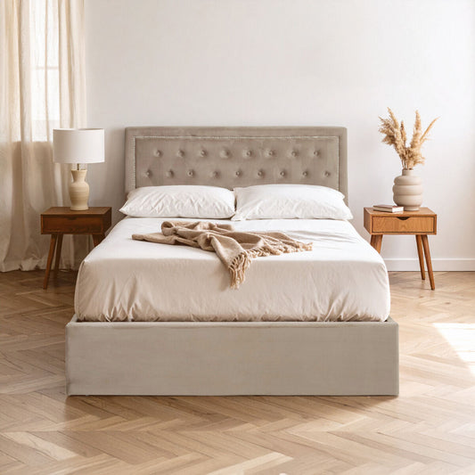 Hannah Mink Velvet Ottoman Double Bed